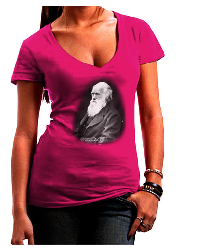 Charles Darwin Black and White Juniors V-Neck Dark T-Shirt by TooLoud-Womens V-Neck T-Shirts-TooLoud-Hot-Pink-Juniors Fitted Small-Davson Sales