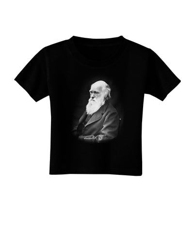 Charles Darwin Black and White Toddler T-Shirt Dark by TooLoud