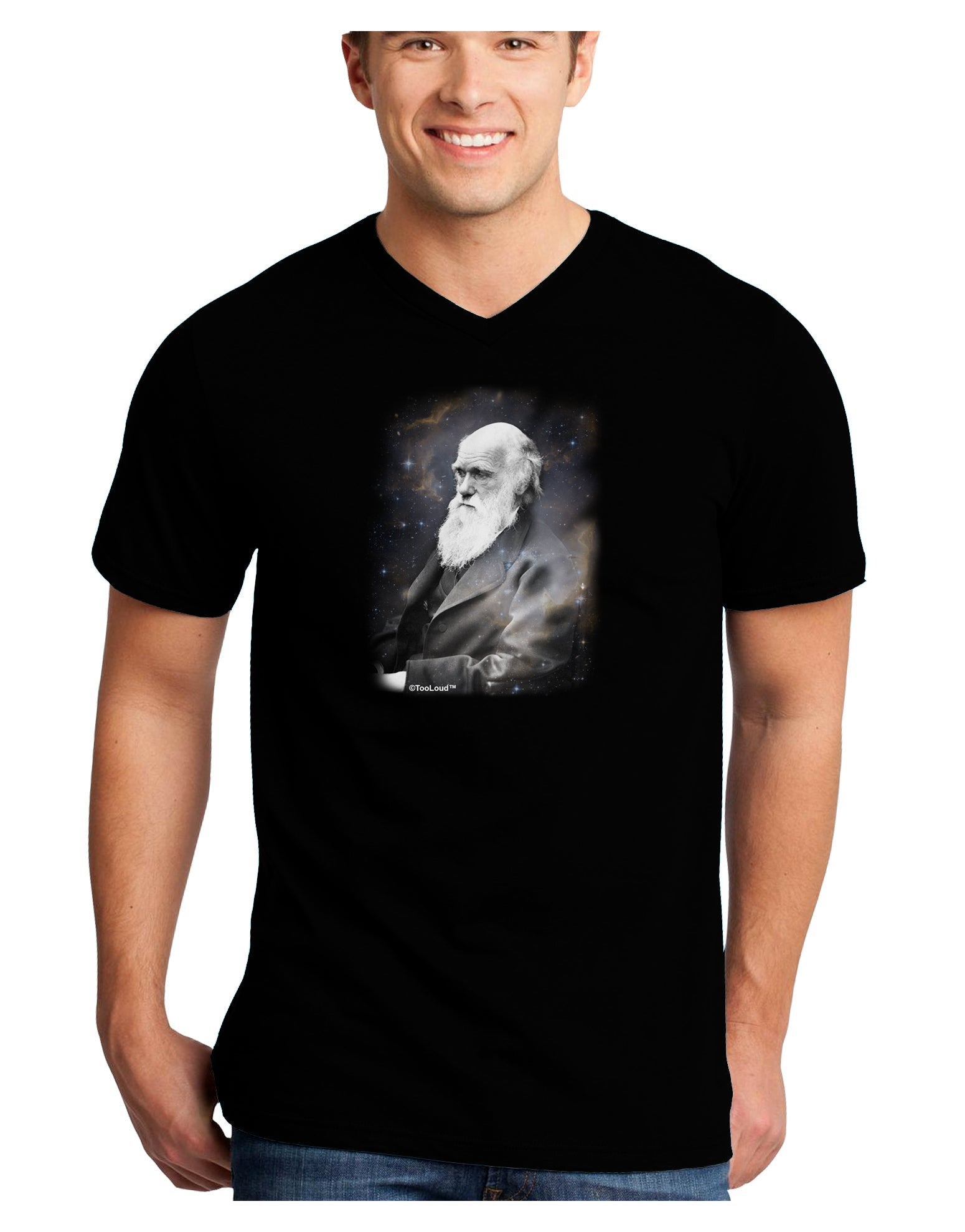 Charles Darwin In Space Adult Dark V-Neck T-Shirt by TooLoud-Mens V-Neck T-Shirt-TooLoud-Black-Small-Davson Sales