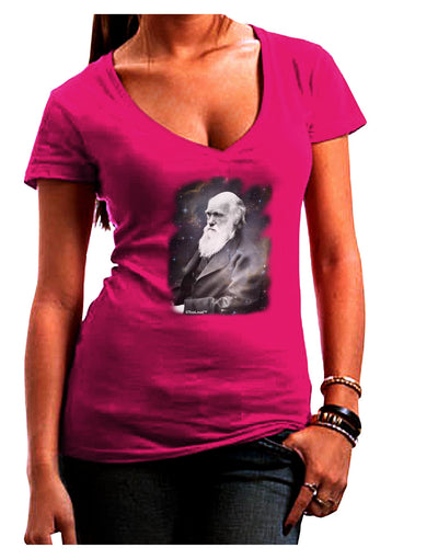 Charles Darwin In Space Juniors V-Neck Dark T-Shirt by TooLoud-Womens V-Neck T-Shirts-TooLoud-Hot-Pink-Juniors Fitted Small-Davson Sales