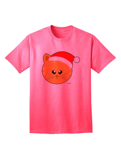 Charming Adult T-Shirt: Christmas Cat in Santa Hat - A Festive Must-Have-Mens T-shirts-TooLoud-Neon-Pink-Small-Davson Sales