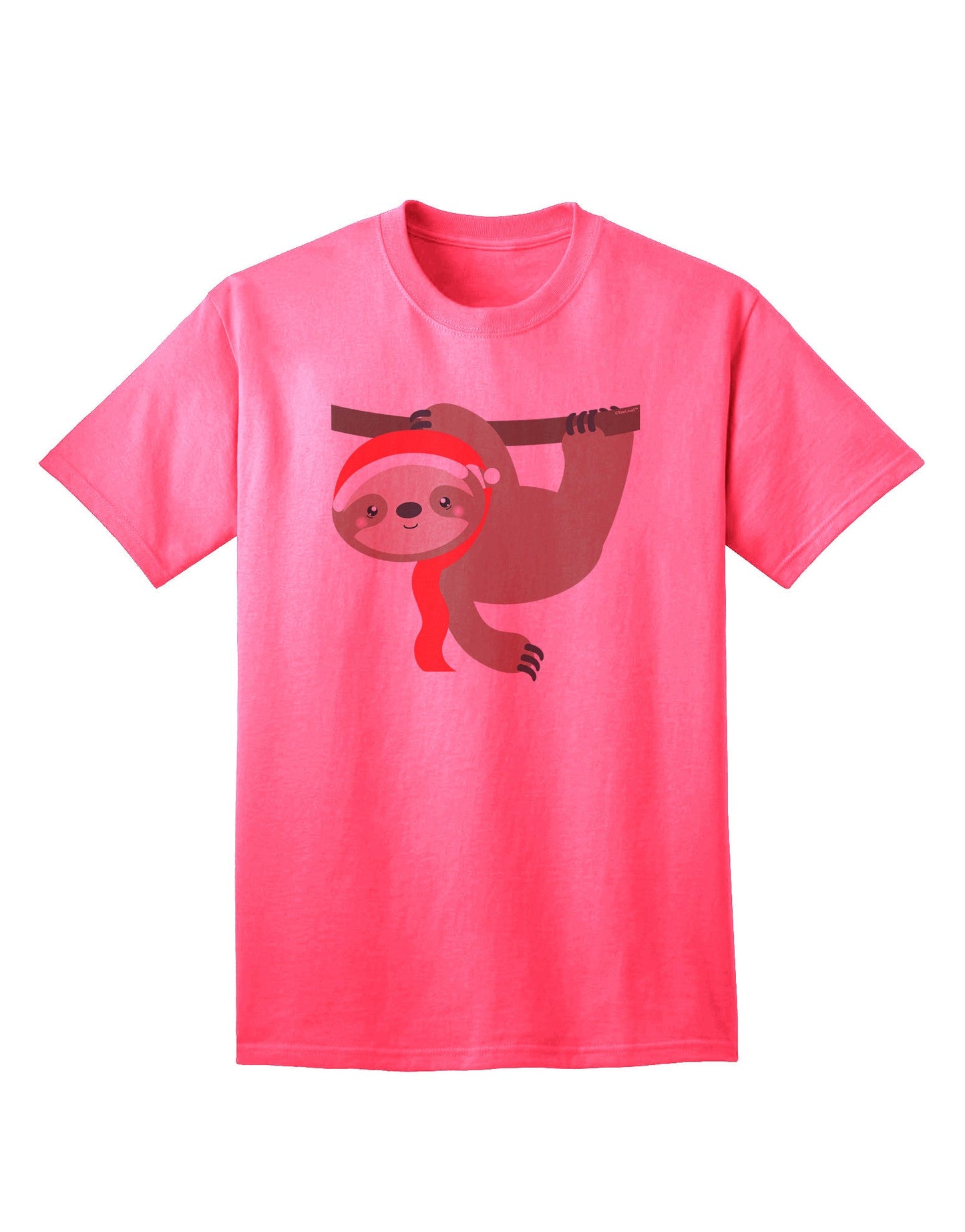 Charming Christmas Sloth with Santa Hat: Premium Adult T-Shirt Collection-Mens T-shirts-TooLoud-Neon-Pink-Small-Davson Sales