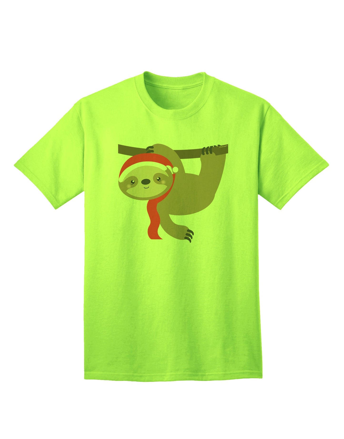 Charming Christmas Sloth with Santa Hat: Premium Adult T-Shirt Collection-Mens T-shirts-TooLoud-Neon-Green-Small-Davson Sales