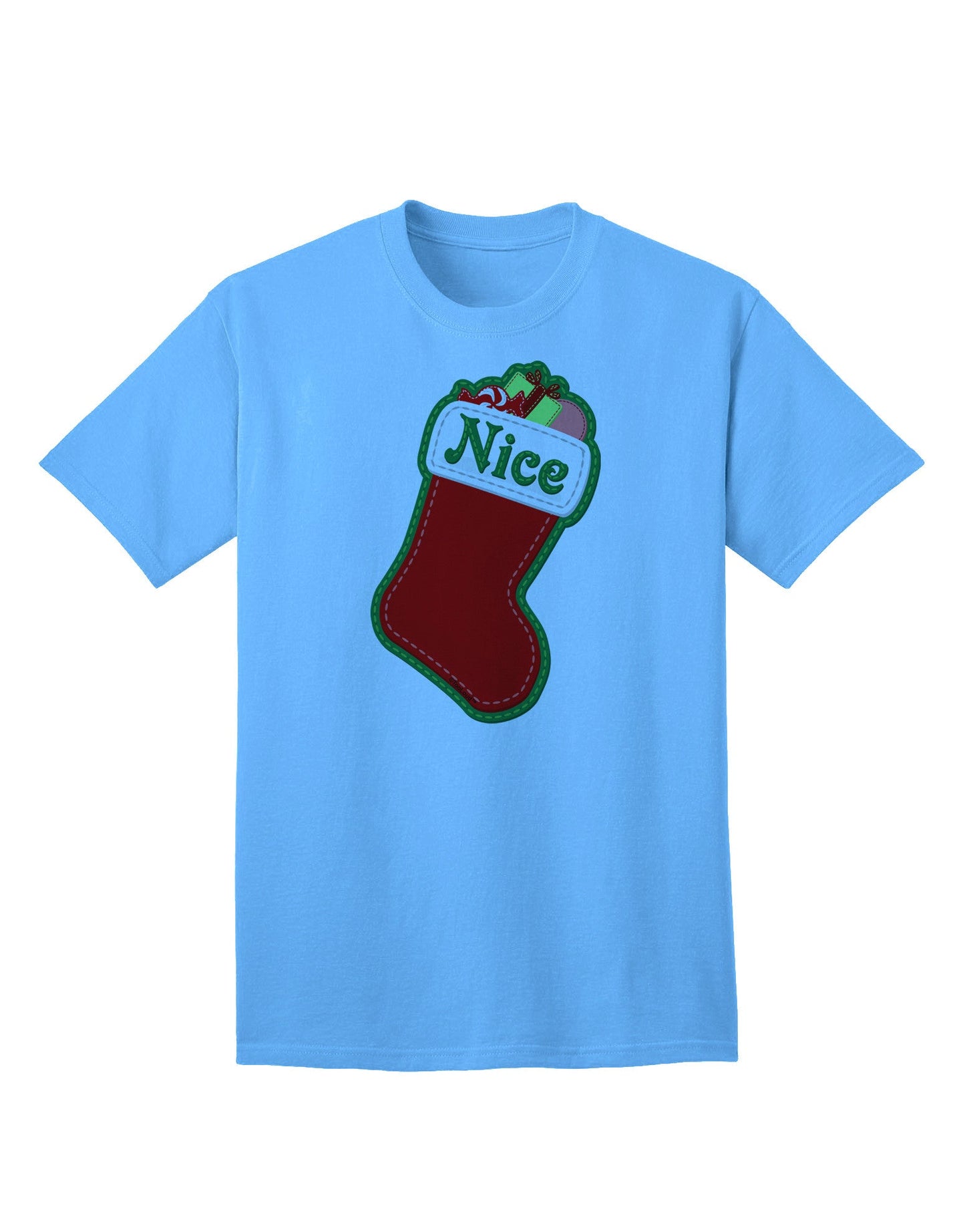 Charming Collection: Nice Stocking Cute Christmas Adult T-Shirt - Perfect for Festive Season-Mens T-shirts-TooLoud-Aquatic-Blue-Small-Davson Sales