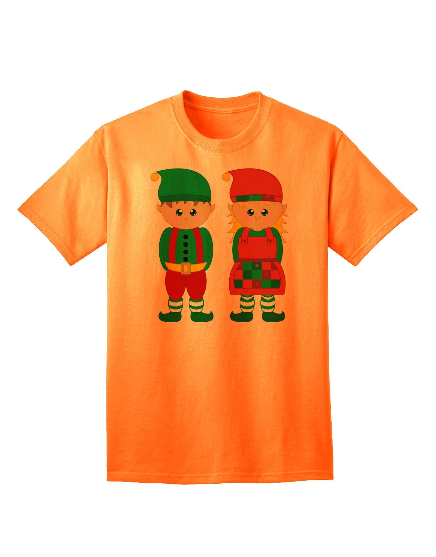 Charming Elf Couple - Adult Christmas T-Shirt for Festive Celebrations-Mens T-shirts-TooLoud-Neon-Orange-Small-Davson Sales