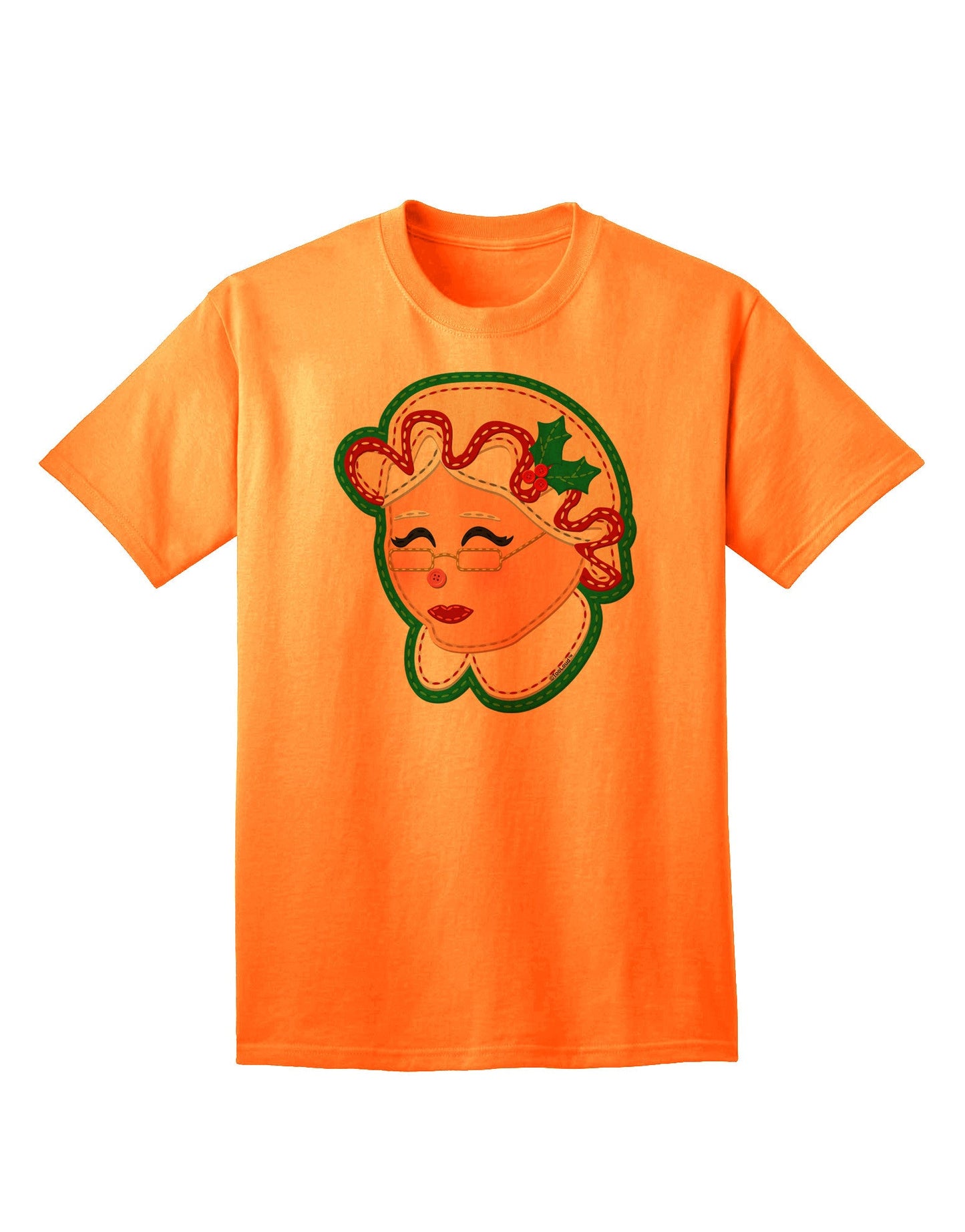 Charming Mrs. Claus Face Faux Applique - Adult T-Shirt for Festive Elegance-Mens T-shirts-TooLoud-Neon-Orange-Small-Davson Sales