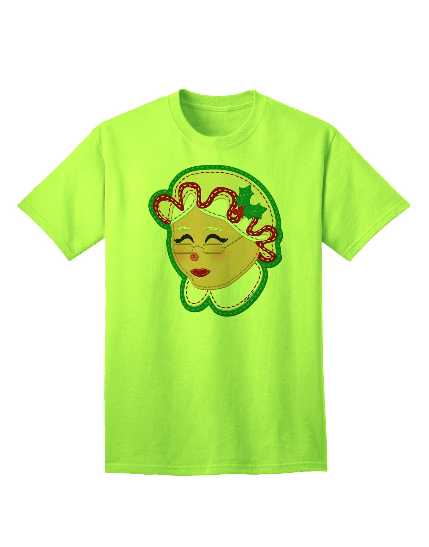 Charming Mrs. Claus Face Faux Applique - Adult T-Shirt for Festive Elegance-Mens T-shirts-TooLoud-Neon-Green-Small-Davson Sales