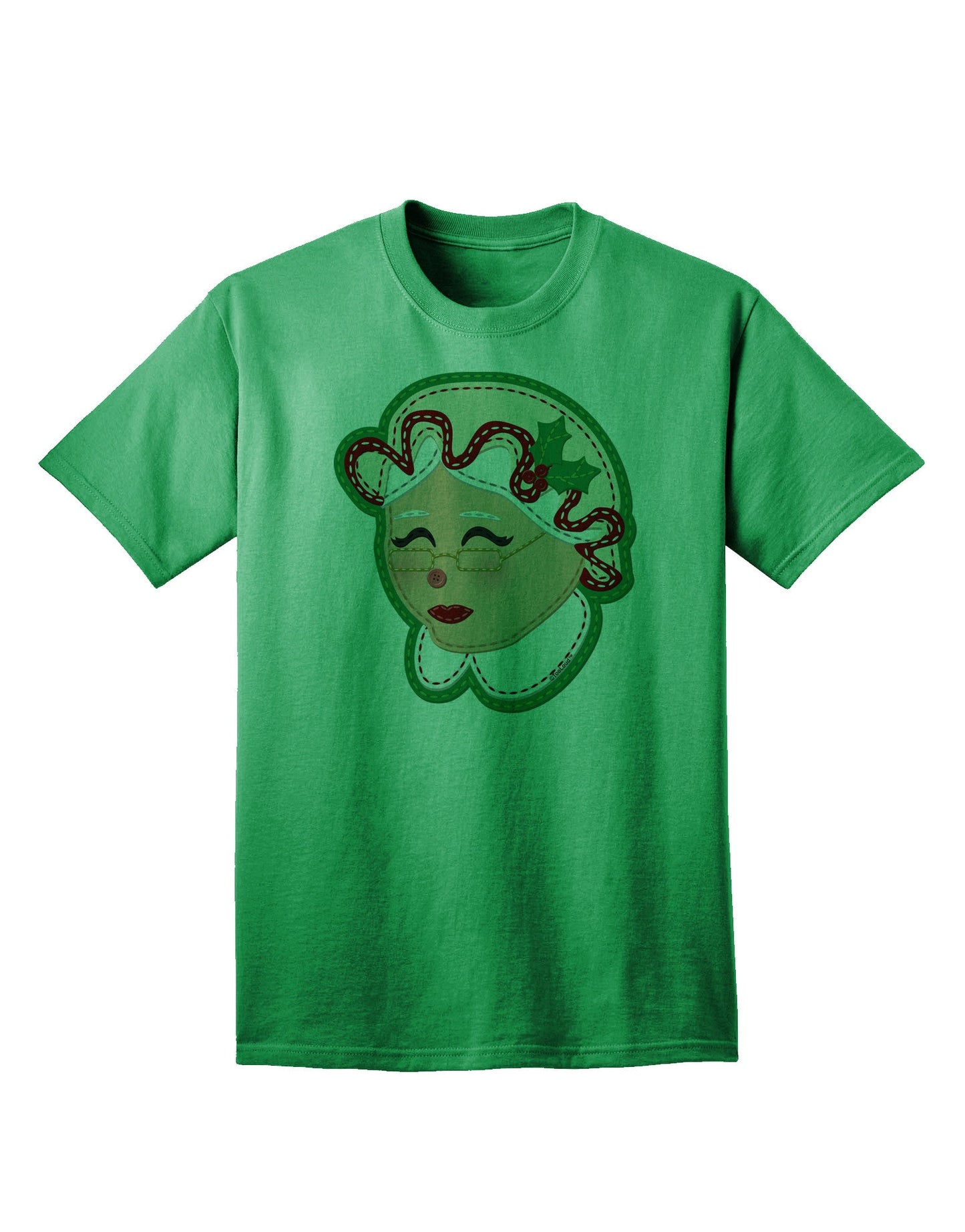 Charming Mrs. Claus Face Faux Applique - Adult T-Shirt for Festive Elegance-Mens T-shirts-TooLoud-Kelly-Green-Small-Davson Sales