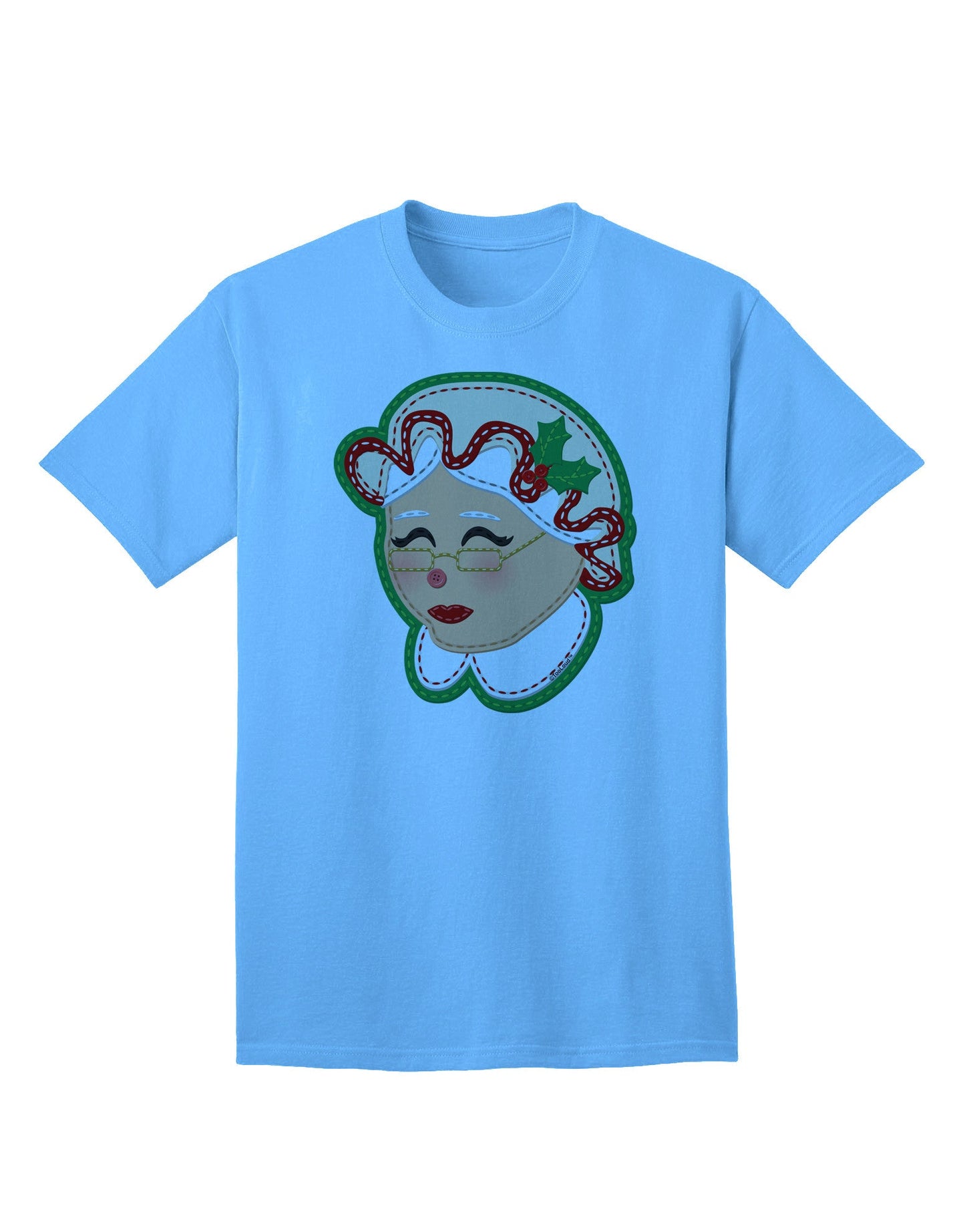 Charming Mrs. Claus Face Faux Applique - Adult T-Shirt for Festive Elegance-Mens T-shirts-TooLoud-Aquatic-Blue-Small-Davson Sales