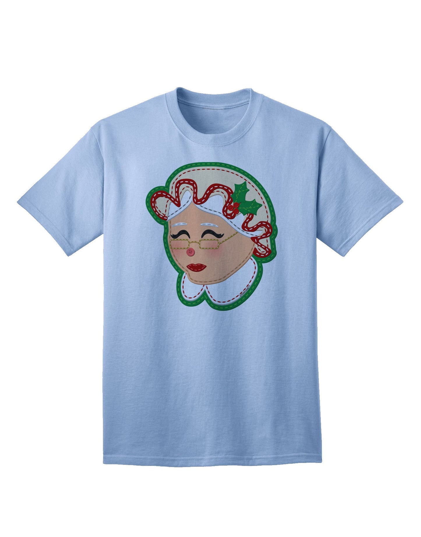 Charming Mrs. Claus Face Faux Applique - Adult T-Shirt for Festive Elegance-Mens T-shirts-TooLoud-Light-Blue-Small-Davson Sales
