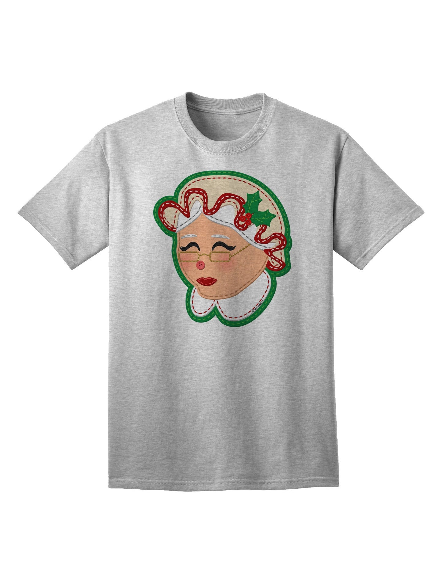 Charming Mrs. Claus Face Faux Applique - Adult T-Shirt for Festive Elegance-Mens T-shirts-TooLoud-AshGray-Small-Davson Sales