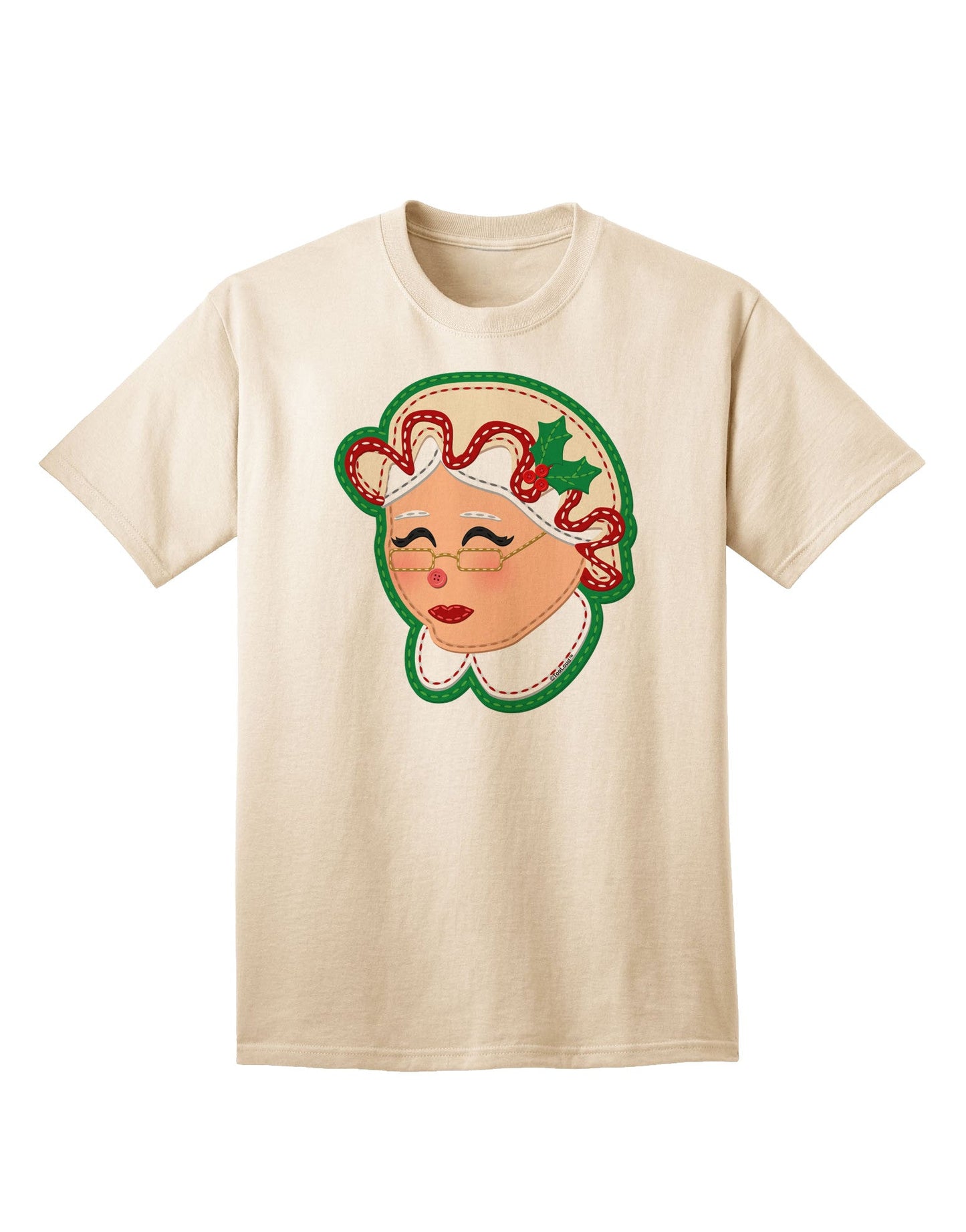 Charming Mrs. Claus Face Faux Applique - Adult T-Shirt for Festive Elegance-Mens T-shirts-TooLoud-Natural-Small-Davson Sales