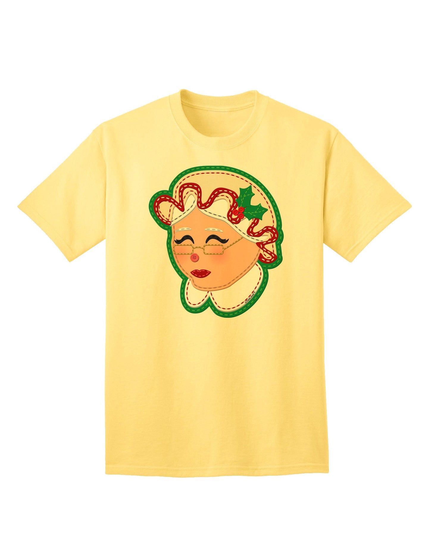 Charming Mrs. Claus Face Faux Applique - Adult T-Shirt for Festive Elegance-Mens T-shirts-TooLoud-Yellow-Small-Davson Sales