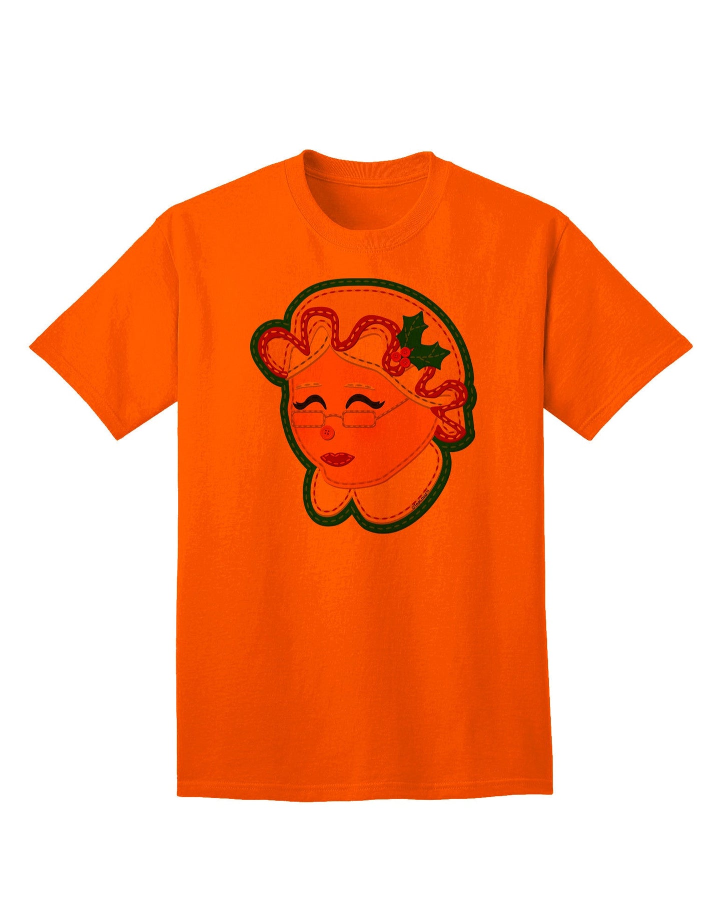 Charming Mrs. Claus Face Faux Applique - Adult T-Shirt for Festive Elegance-Mens T-shirts-TooLoud-Orange-Small-Davson Sales