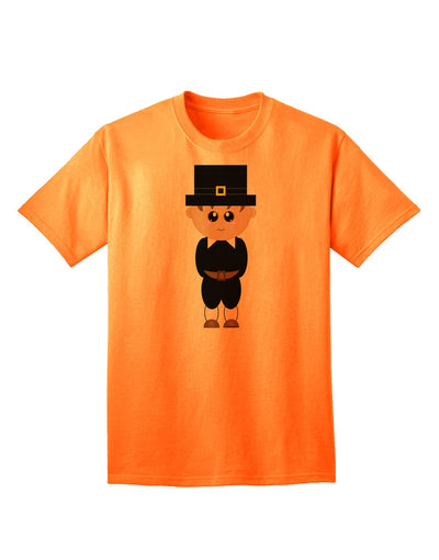 Charming Pilgrim Boy - Adult Thanksgiving T-Shirt for Festive Celebrations-Mens T-shirts-TooLoud-Neon-Orange-Small-Davson Sales