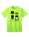 Charming Pilgrim Duo: Celebratory Thanksgiving Adult T-Shirt-Mens T-shirts-TooLoud-Neon-Green-Small-Davson Sales