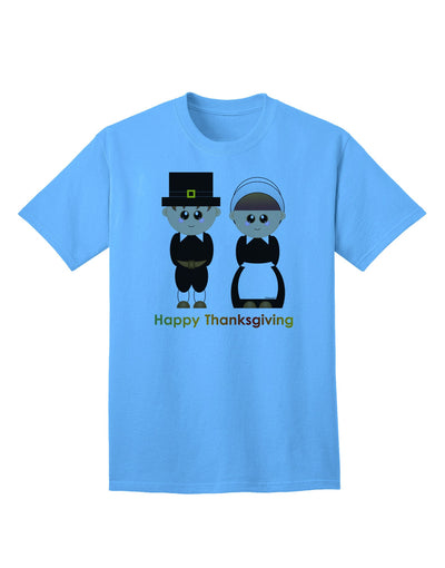 Charming Pilgrim Duo: Celebratory Thanksgiving Adult T-Shirt-Mens T-shirts-TooLoud-Aquatic-Blue-Small-Davson Sales