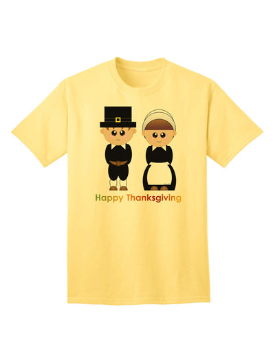 Charming Pilgrim Duo: Celebratory Thanksgiving Adult T-Shirt-Mens T-shirts-TooLoud-Yellow-Small-Davson Sales