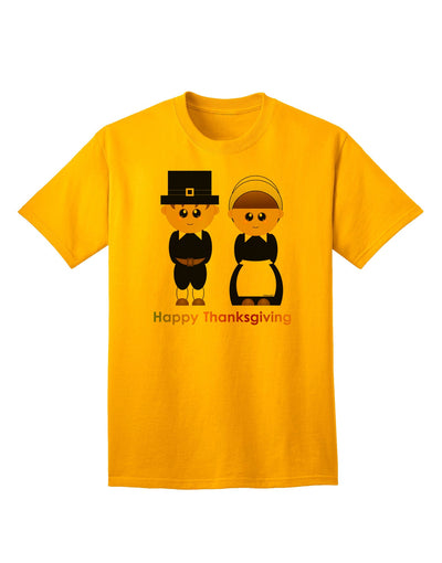 Charming Pilgrim Duo: Celebratory Thanksgiving Adult T-Shirt-Mens T-shirts-TooLoud-Gold-Small-Davson Sales