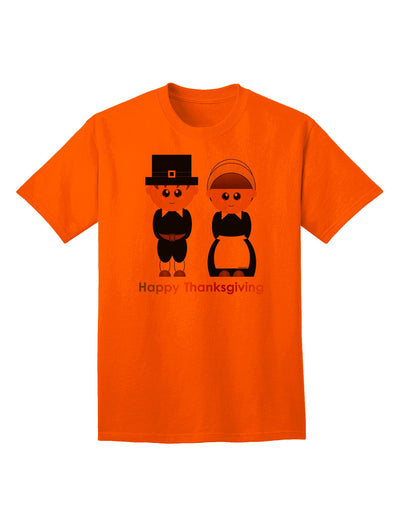 Charming Pilgrim Duo: Celebratory Thanksgiving Adult T-Shirt-Mens T-shirts-TooLoud-Orange-Small-Davson Sales
