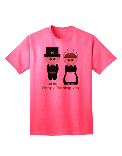 Charming Pilgrim Duo: Celebratory Thanksgiving Adult T-Shirt-Mens T-shirts-TooLoud-Neon-Pink-Small-Davson Sales