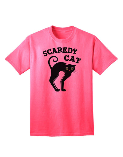 Charming Scaredy Cat - Black Cat Halloween Adult T-Shirt: A Must-Have for Festive Celebrations-Mens T-shirts-TooLoud-Neon-Pink-Small-Davson Sales