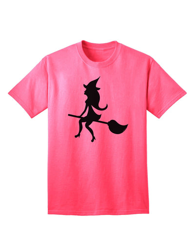 Charming Witch on Broom Silhouette: Adult Halloween T-Shirt Collection-Mens T-shirts-TooLoud-Neon-Pink-Small-Davson Sales