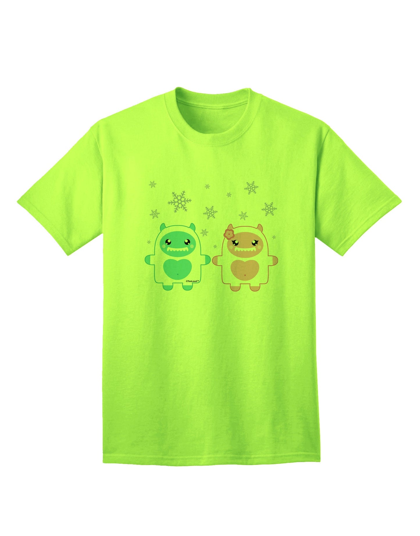 Charming Yeti Couple - Adult Christmas T-Shirt Featuring Adorable Abominable Snowman Design-Mens T-shirts-TooLoud-Neon-Green-Small-Davson Sales
