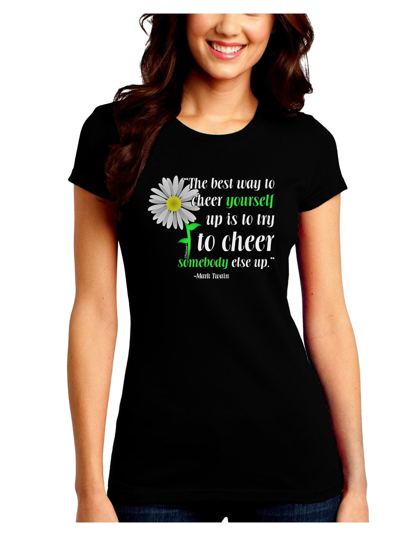 Cheer Yourself Up Mark Twain Juniors Petite Crew Dark T-Shirt-T-Shirts Juniors Tops-TooLoud-Black-Juniors Fitted XX-Large-Davson Sales