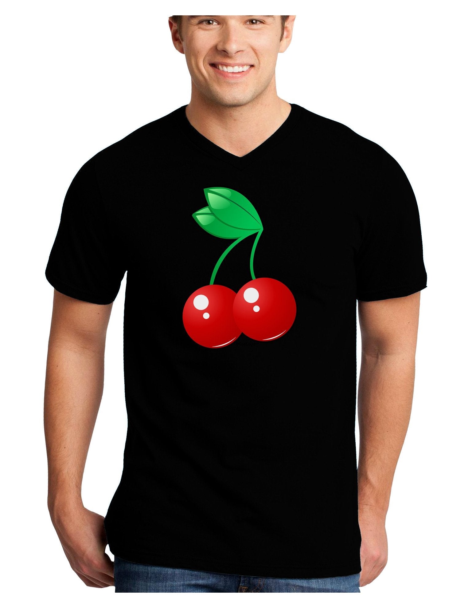 Cherries Adult Dark V-Neck T-Shirt-TooLoud-Black-XX-Large-Davson Sales