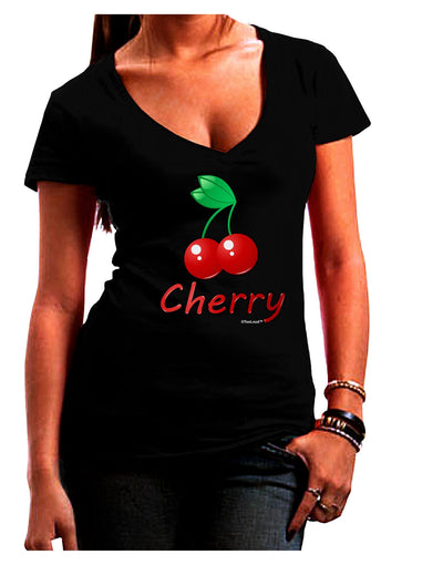 Cherry Text Juniors V-Neck Dark T-Shirt-Womens V-Neck T-Shirts-TooLoud-Black-Juniors Fitted XX-Large-Davson Sales