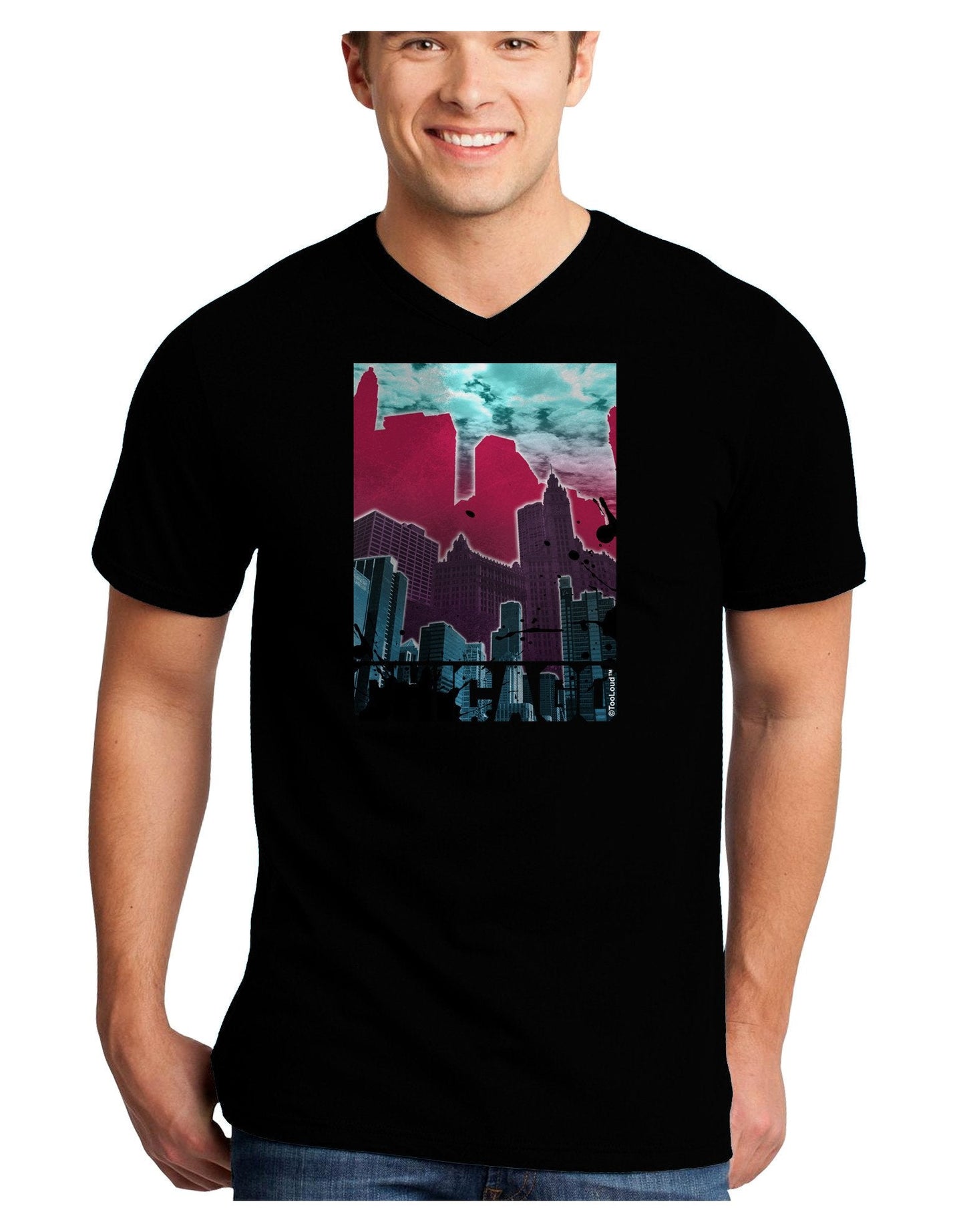 Chicago Abstract 2 Adult Dark V-Neck T-Shirt-TooLoud-Black-XX-Large-Davson Sales