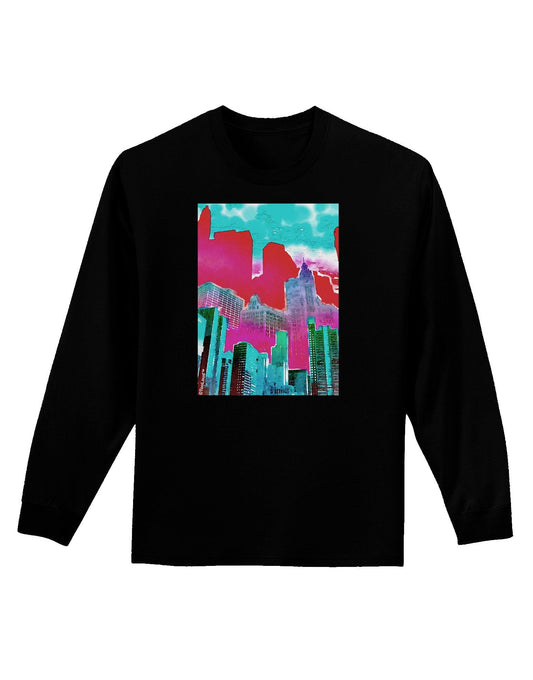 Chicago Abstract 2 Watercolor Adult Long Sleeve Dark T-Shirt-TooLoud-Black-XX-Large-Davson Sales