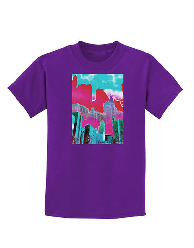 Chicago Abstract 2 Watercolor Childrens Dark T-Shirt-Childrens T-Shirt-TooLoud-Purple-X-Large-Davson Sales