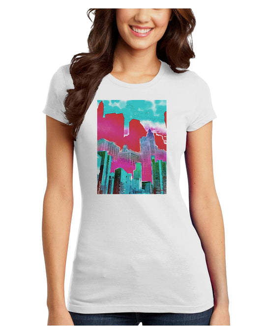 Chicago Abstract 2 Watercolor Juniors T-Shirt-Womens Juniors T-Shirt-TooLoud-White-Juniors Fitted XXXX-Large-Davson Sales