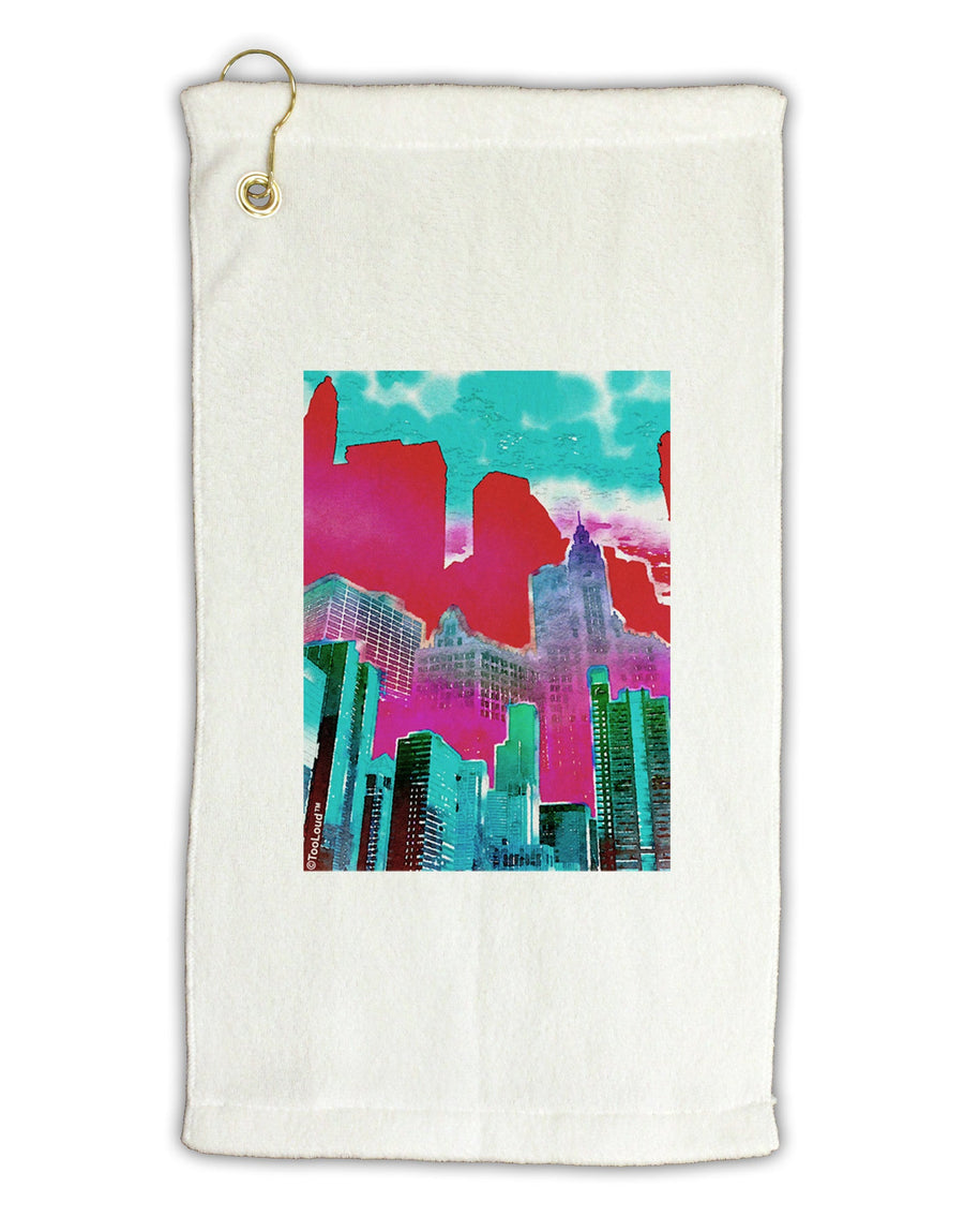 Chicago Abstract 2 Watercolor Micro Terry Gromet Golf Towel 11&#x22;x19-Golf Towel-TooLoud-White-Davson Sales