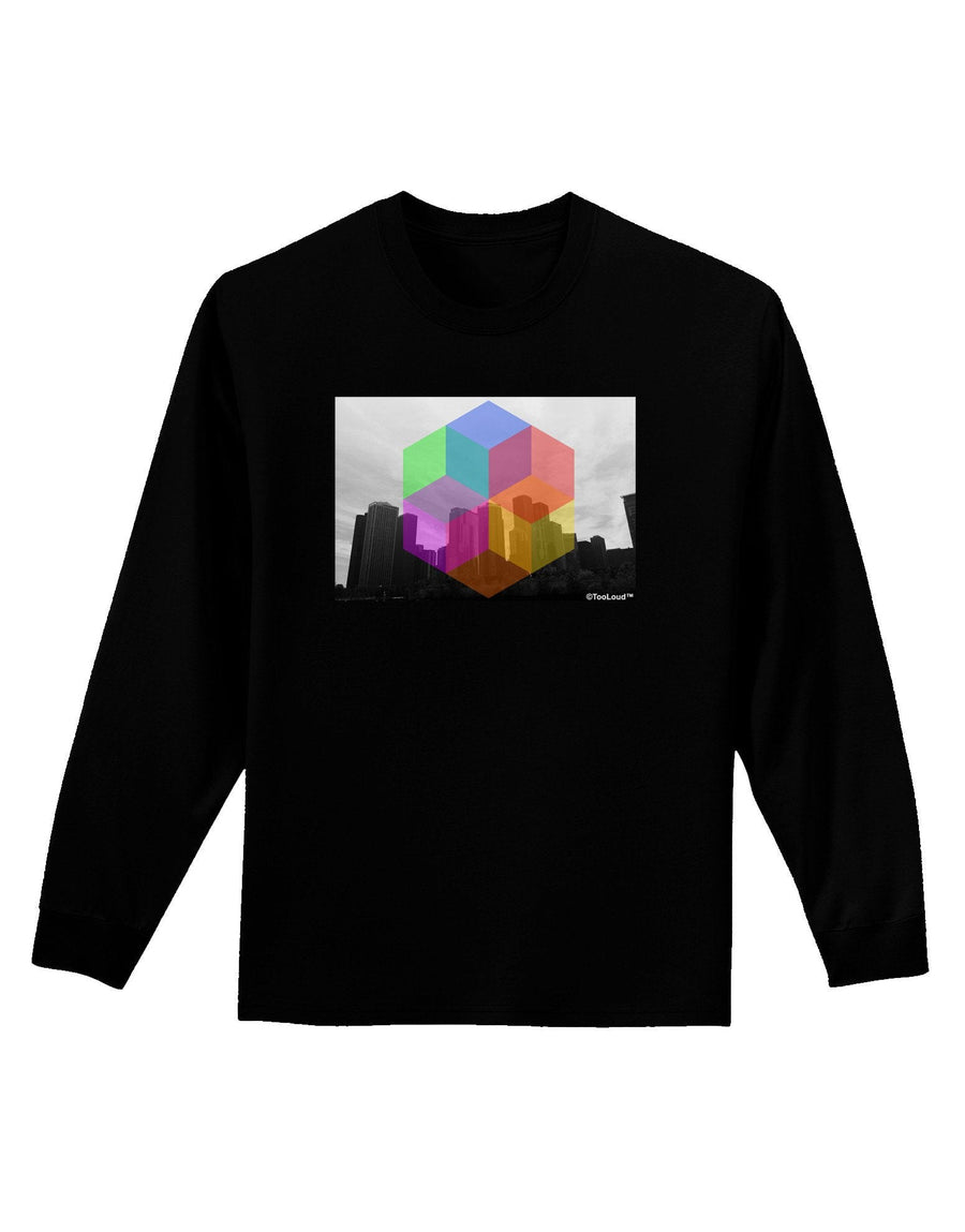 Chicago Abstract Adult Long Sleeve Dark T-Shirt-TooLoud-Black-XX-Large-Davson Sales