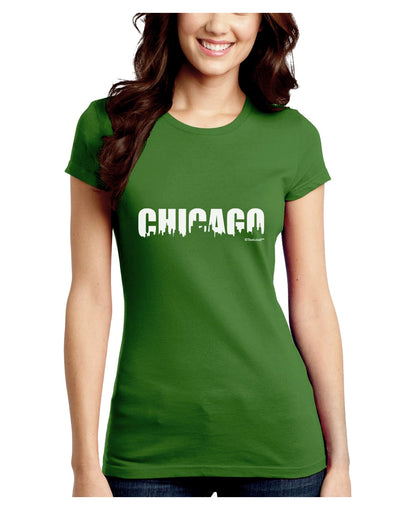 Chicago Skyline Cutout Juniors Crew Dark T-Shirt by TooLoud-T-Shirts Juniors Tops-TooLoud-Kiwi-Green-Juniors Fitted X-Small-Davson Sales