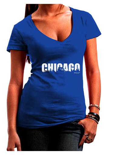 Chicago Skyline Cutout Juniors V-Neck Dark T-Shirt by TooLoud-Womens V-Neck T-Shirts-TooLoud-Royal-Blue-Juniors Fitted Small-Davson Sales