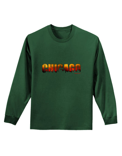 Chicago Skyline Cutout - Sunset Sky Adult Long Sleeve Dark T-Shirt by TooLoud-TooLoud-Dark-Green-Small-Davson Sales