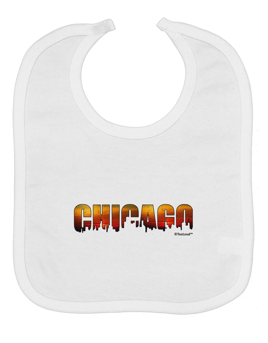 Chicago Skyline Cutout - Sunset Sky Baby Bib by TooLoud