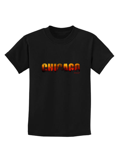 Chicago Skyline Cutout - Sunset Sky Childrens Dark T-Shirt by TooLoud-Childrens T-Shirt-TooLoud-Black-X-Small-Davson Sales