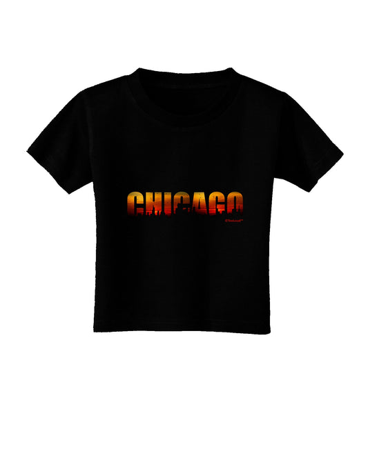 Chicago Skyline Cutout - Sunset Sky Toddler T-Shirt Dark by TooLoud-Toddler T-Shirt-TooLoud-Black-2T-Davson Sales