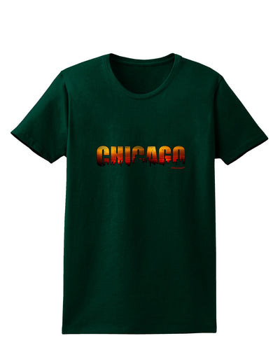 Chicago Skyline Cutout - Sunset Sky Womens Dark T-Shirt by TooLoud-Womens T-Shirt-TooLoud-Forest-Green-Small-Davson Sales