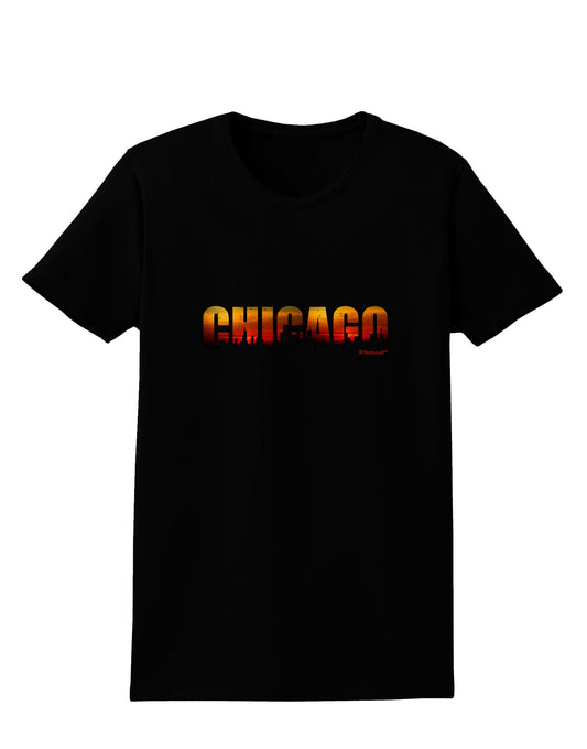 Chicago Skyline Cutout - Sunset Sky Womens Dark T-Shirt by TooLoud-Womens T-Shirt-TooLoud-Black-X-Small-Davson Sales