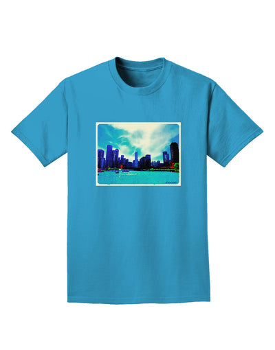 Chicago Skyline Watercolor Adult Dark T-Shirt-Mens T-Shirt-TooLoud-Turquoise-Small-Davson Sales