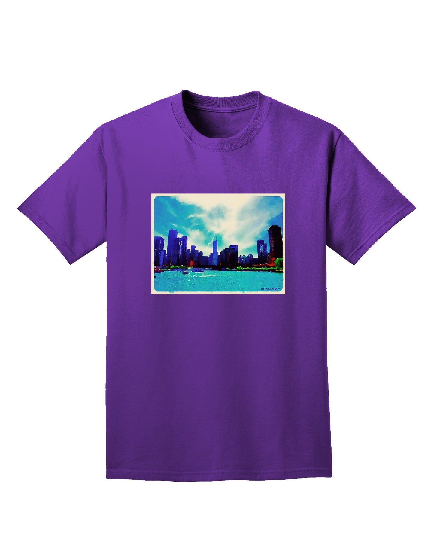 Chicago Skyline Watercolor Adult Dark T-Shirt-Mens T-Shirt-TooLoud-Purple-Small-Davson Sales