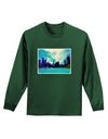 Chicago Skyline Watercolor Adult Long Sleeve Dark T-Shirt-TooLoud-Dark-Green-Small-Davson Sales