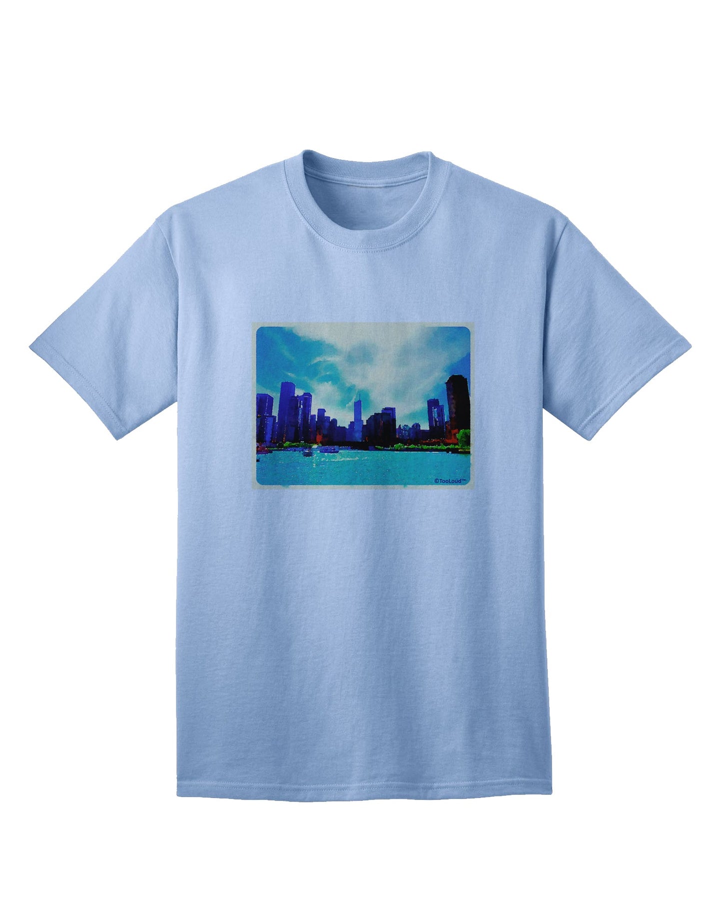 Chicago Skyline Watercolor Adult T-Shirt-Mens T-Shirt-TooLoud-Light-Blue-Small-Davson Sales