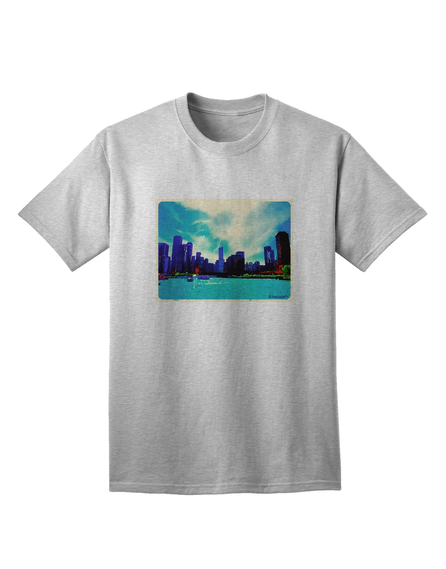 Chicago Skyline Watercolor Adult T-Shirt-Mens T-Shirt-TooLoud-AshGray-Small-Davson Sales